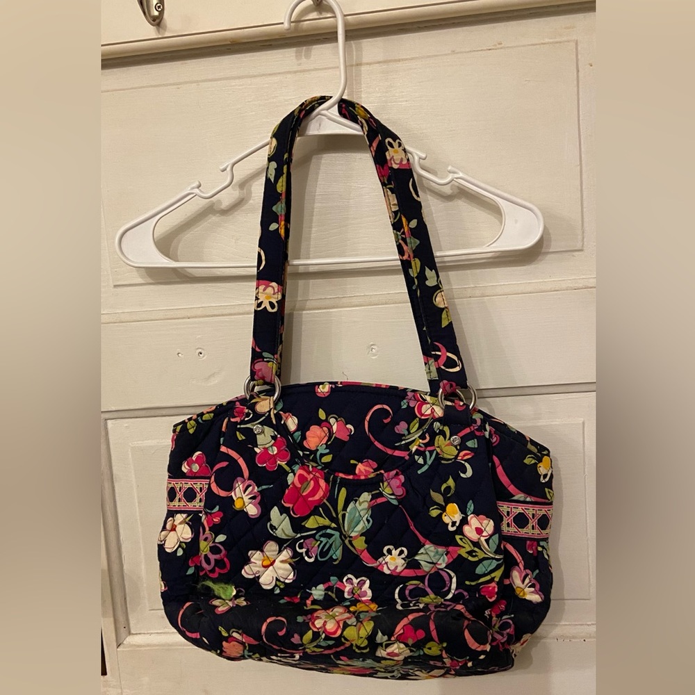 Vera Bradley Quilted Shoulder Purse, Dark Blue, Multicolored Flowers